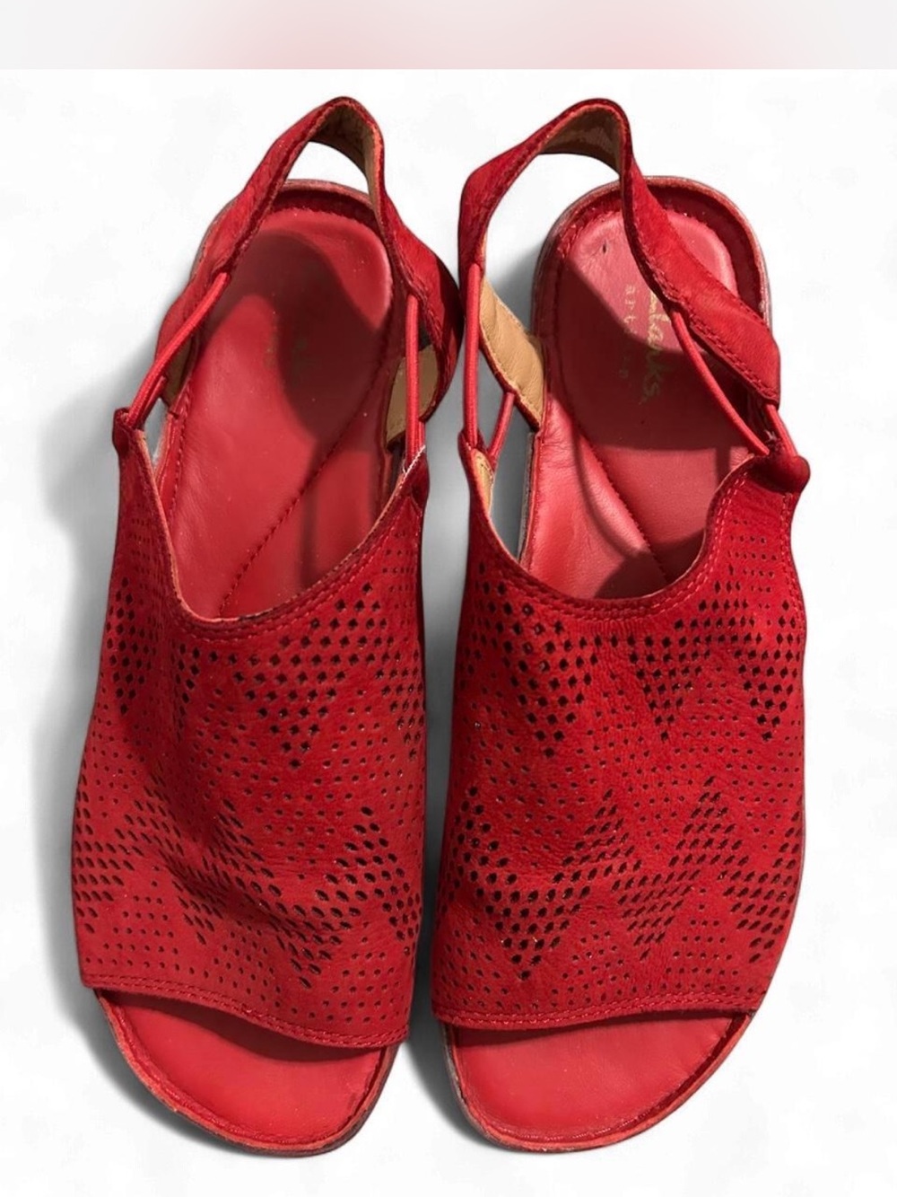 Clarks Red Perforated Slingback Sandals